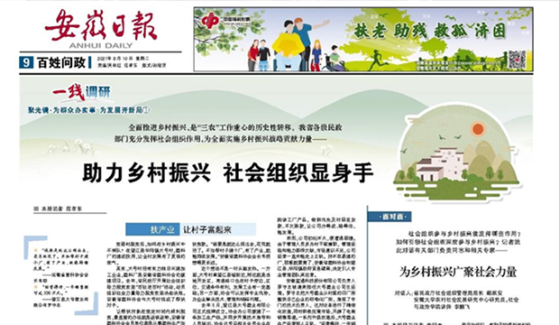 《安徽日报》报道安徽国祯慈善基金会助力乡村振兴优秀成果